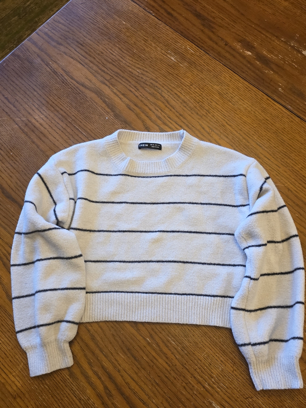 SHEIN Ivory Crewneck Sweater with Black Stripes